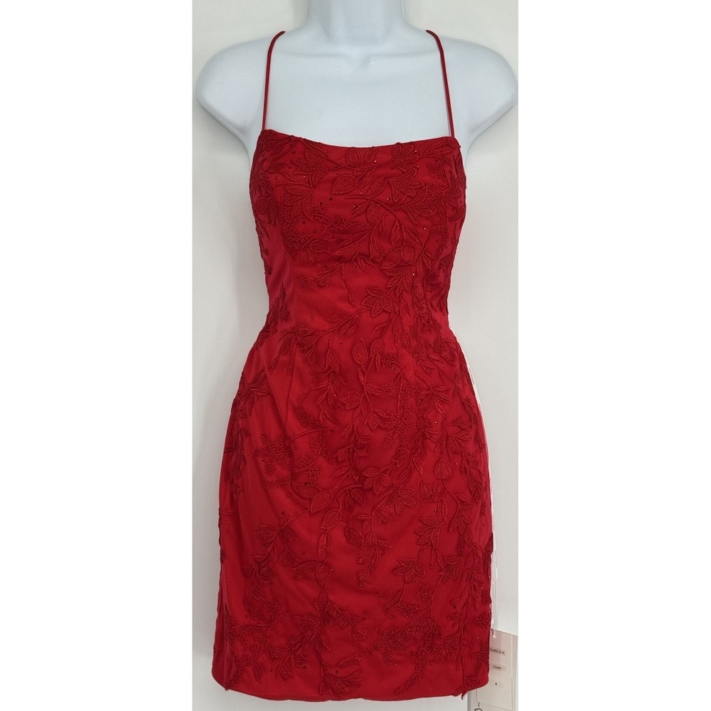 Red Floral Lace Overlay Mini Backless Dress 8 Prom Formal Party Minimalist